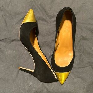 J crew velvet gold toe heels